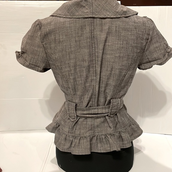 HARVE’ BENARD Ruffle Gray textured  V-Neck wrap Fitted Top size S - Picture 4 of 12